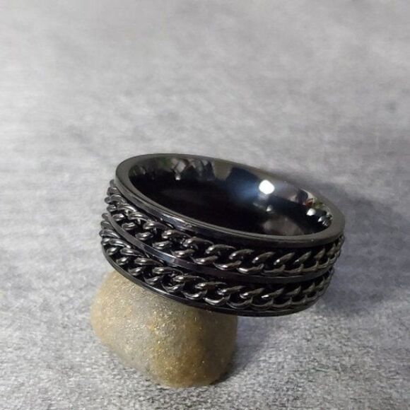 Mens Promise or Wedding Ring Double Chain Spinner - Picture 2 of 3